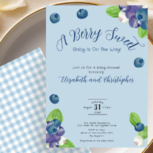 Blue Berry Sweet Boy Baby Shower Invitation