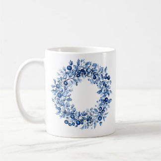 Blue Berry Winter Holly Wreath Christmas Coffee Mug