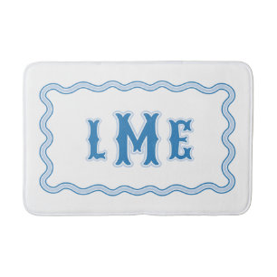 Blue Bespoke Scalloped Monogram Bath Mat