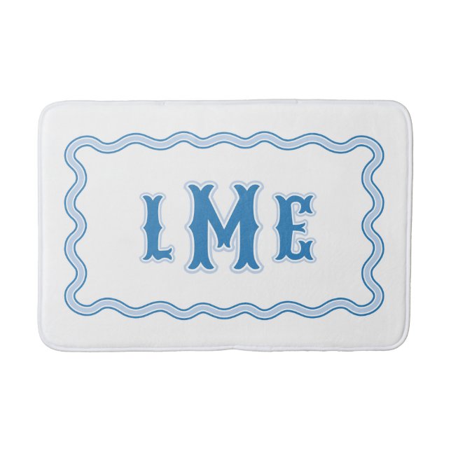Blue Bespoke Scalloped Monogram Bath Mat (Front)