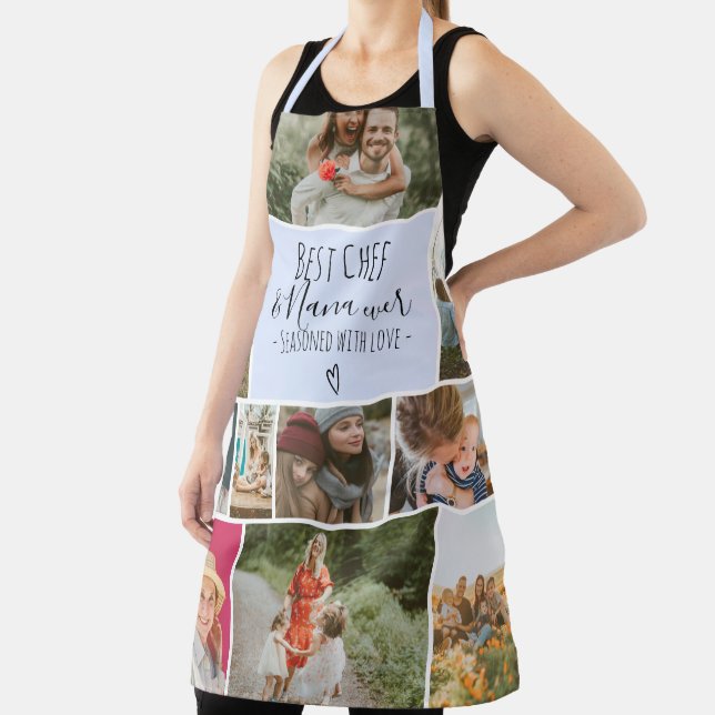 Blue Best chef and grandma photo collage grid Apron (Insitu)
