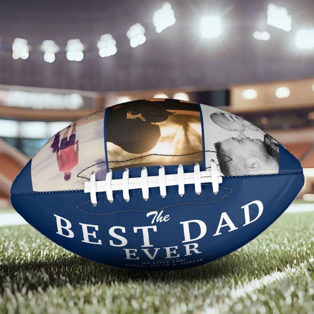 Blue Best Dad Ever Father`s Day 3 Photo Collage Football (Creator Uploaded)