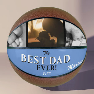 Blue Best Dad Ever Father`s Day Keepsake 3 Photo Basketball