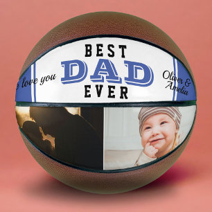 Blue Best Dad Ever Father Typography 2 Photo Basketball