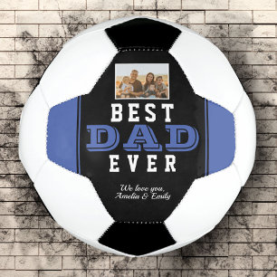 Blue Best Dad Ever Father Typography Photo Soccer Ball