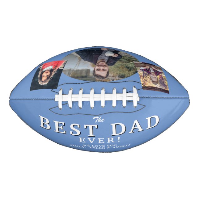 Blue Best Dad Father 3 Photo Collage Football (Front)