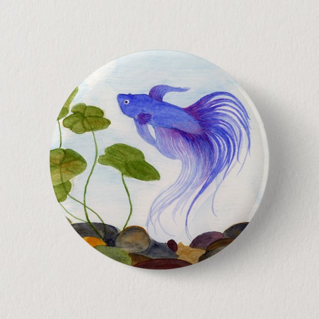 Blue Betta Fish 6 Cm Round Badge (Front)