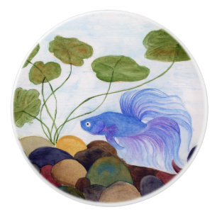 Blue Betta Fish Ceramic Knob