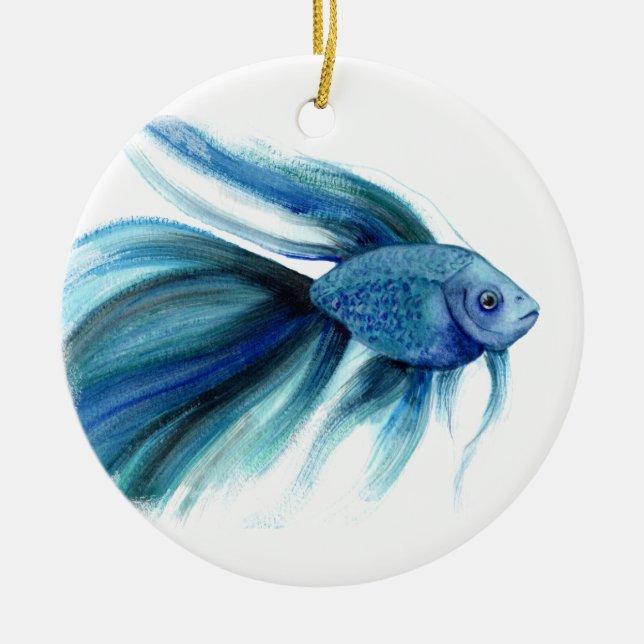 Blue Betta Fish Ceramic Ornament (Front)