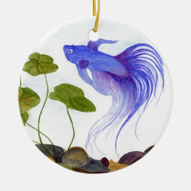 Blue Betta Fish Ceramic Ornament (Front)