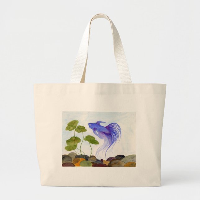 Blue Betta Fish Large Tote Bag (Front)