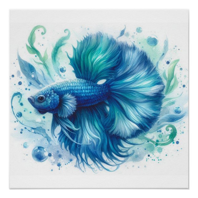 Blue Betta Fish  no 1 Glossy Poster (Front)