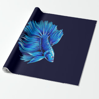 Blue Betta Fish on Navy |Aquarium Lover Wrapping Paper