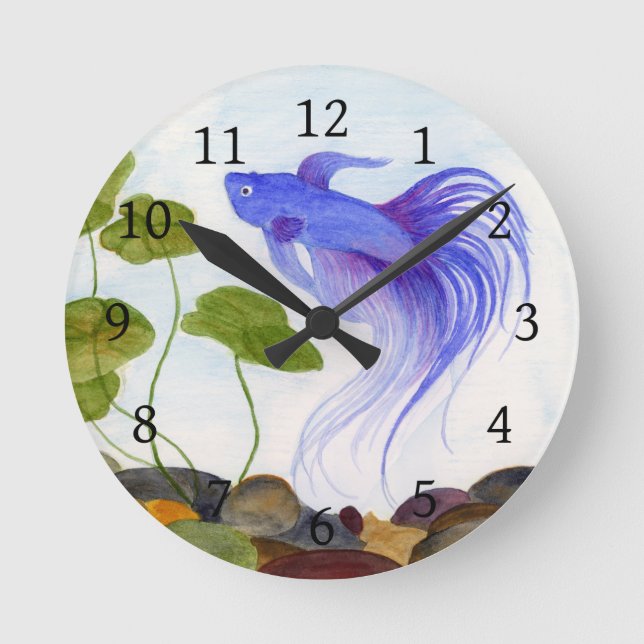 Blue Betta Fish Round Clock (Front)