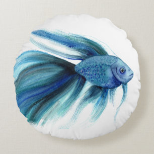 Blue Betta Fish Round Cushion