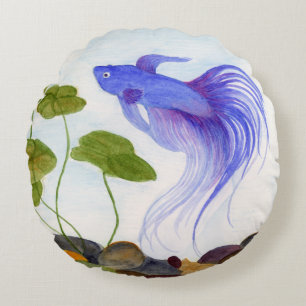 Blue Betta Fish Round Cushion