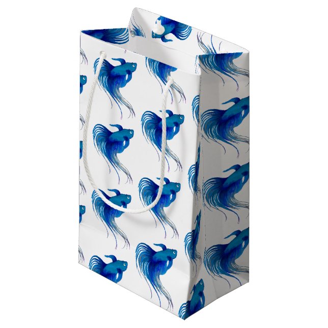 Blue Betta Fish Small Gift Bag (Front Angled)