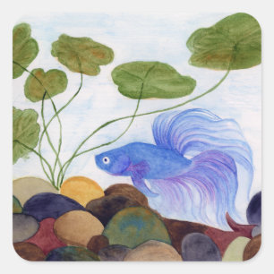 Blue Betta Fish Square Sticker