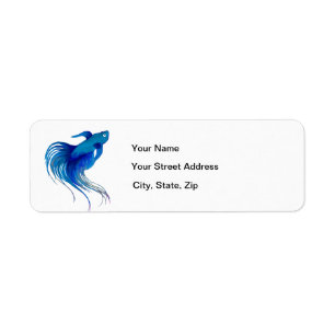 Blue Betta Fish Watercolor Return Address Label
