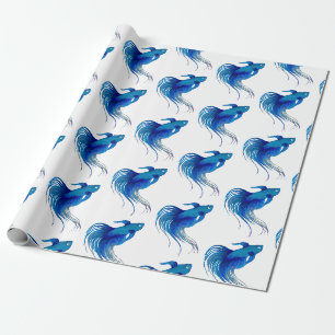 Blue Betta Fish Watercolor Wrapping Paper
