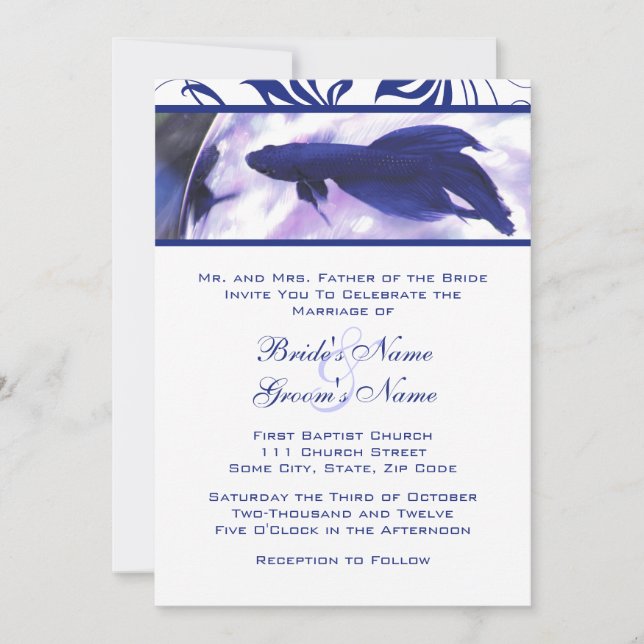 Blue Betta Fish Wedding Invitation (Front)