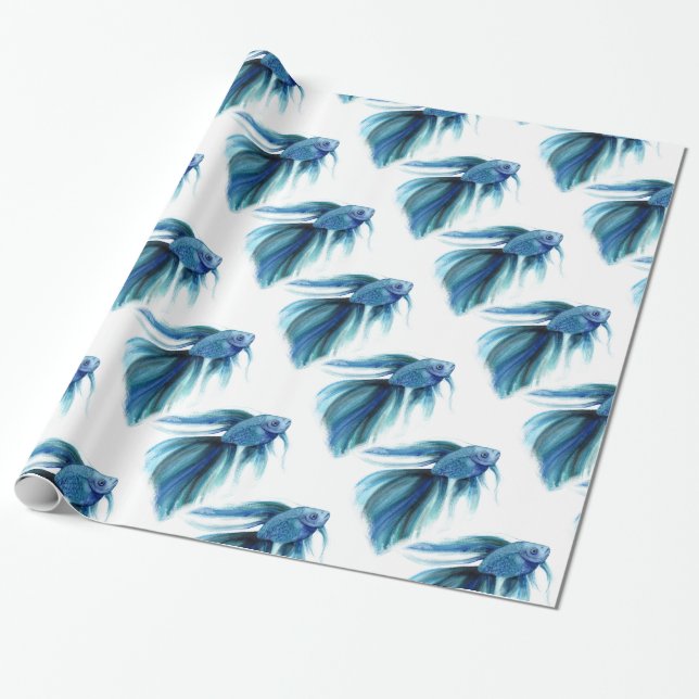 Blue Betta Fish Wrapping Paper (Unrolled)
