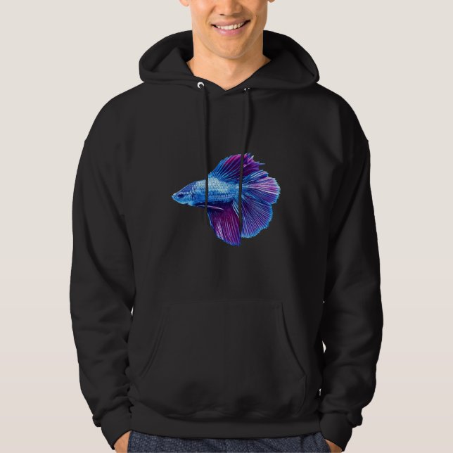 Blue Betta Siamese Fish Hoodie (Front)