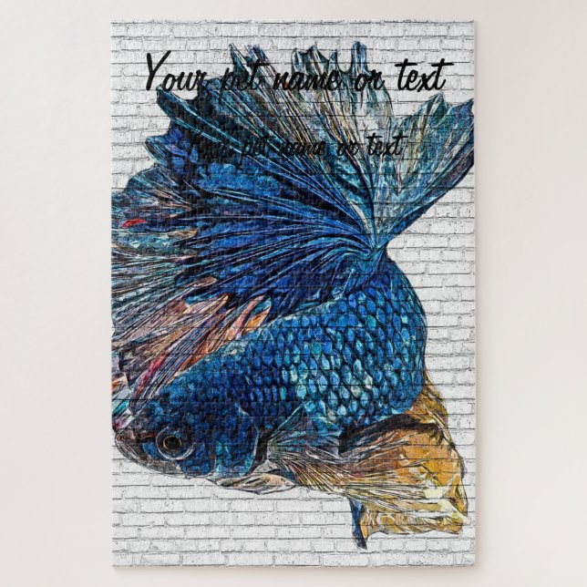 Blue Betta Splendens, Siamese Fighting Fish - Bric Jigsaw Puzzle (Vertical)