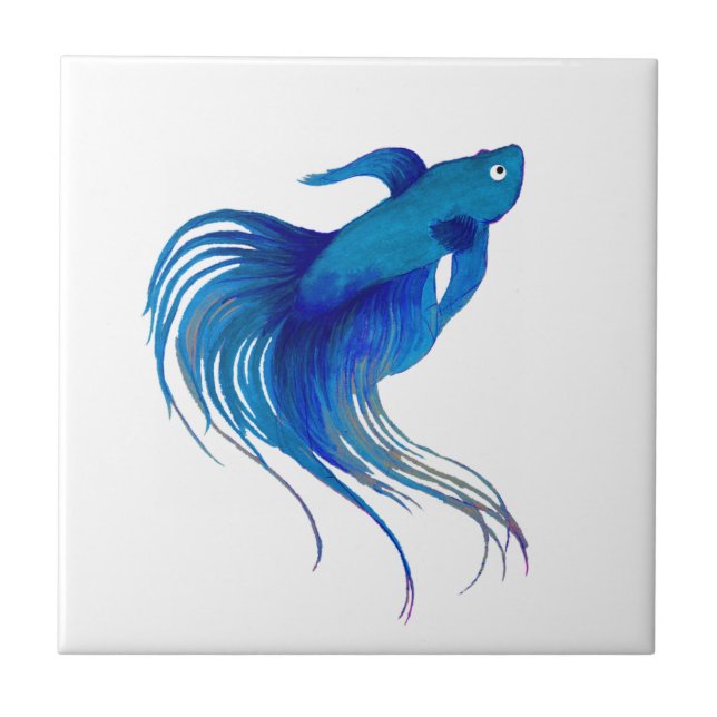 Blue Betta Watercolor Ceramic Tile (Front)