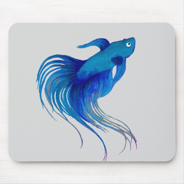 Blue Betta Watercolor Mouse Pad (Front)