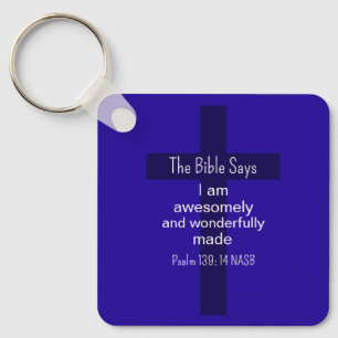 Blue Bible Affirmation Encouragement Christian Key Ring
