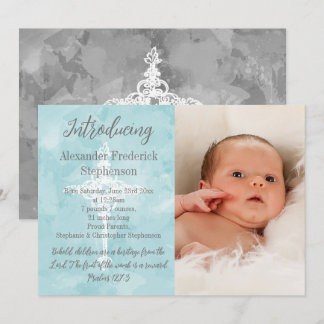 Blue Bible Verse Cross Baby Boy Photo Birth Announcement