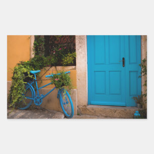 Blue Bicycle and Door in Summer Rectangular Sticker