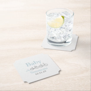 Blue Bicycle Baby Shower Paper Coaster