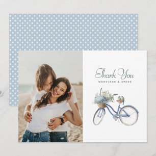 Blue Bicycle Bohemian Watercolor Wedding Photo Thank You Card
