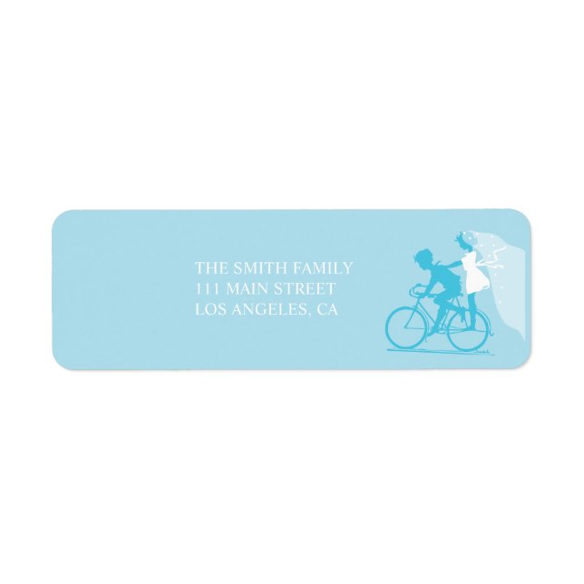Blue Bicycle Couple Wedding Return Address Label (Front)