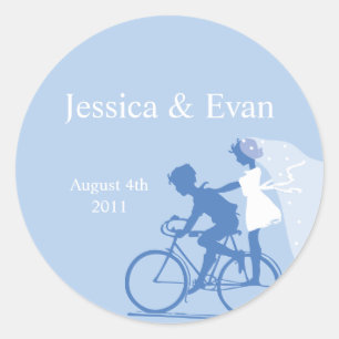 Blue Bicycle Couple Wedding Sticker