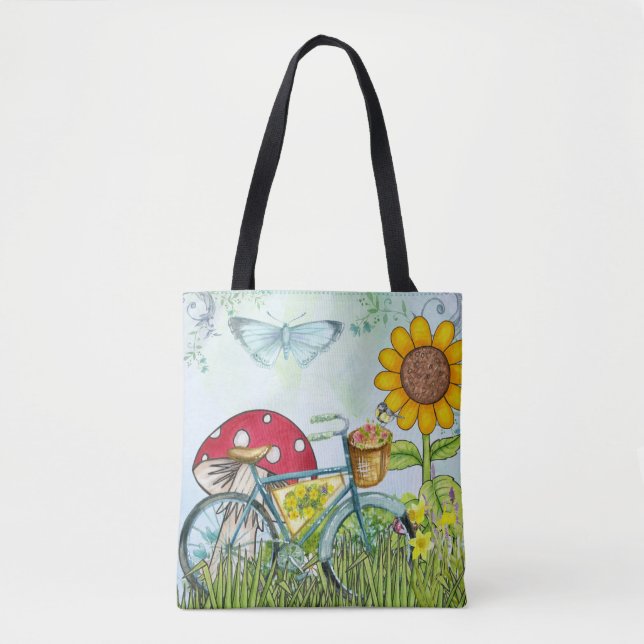 Blue Bicycle Cute Butterfly Tote Bag (Front)