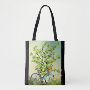 Blue Bicycle Green Tree Tote Bag