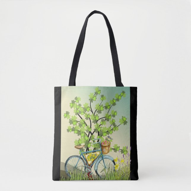 Blue Bicycle Green Tree Tote Bag (Front)