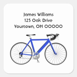 Blue Bicycle On White Square Sticker