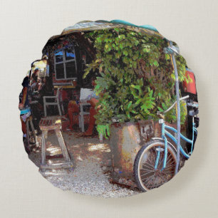 Blue Bicycle Round Cushion