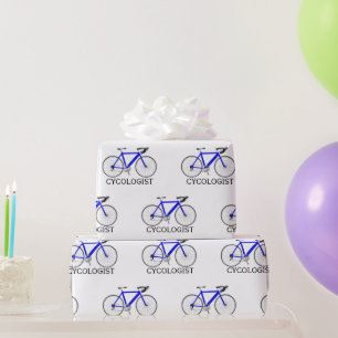 Blue Bicycle with Cycologist Text on White Wrapping Paper