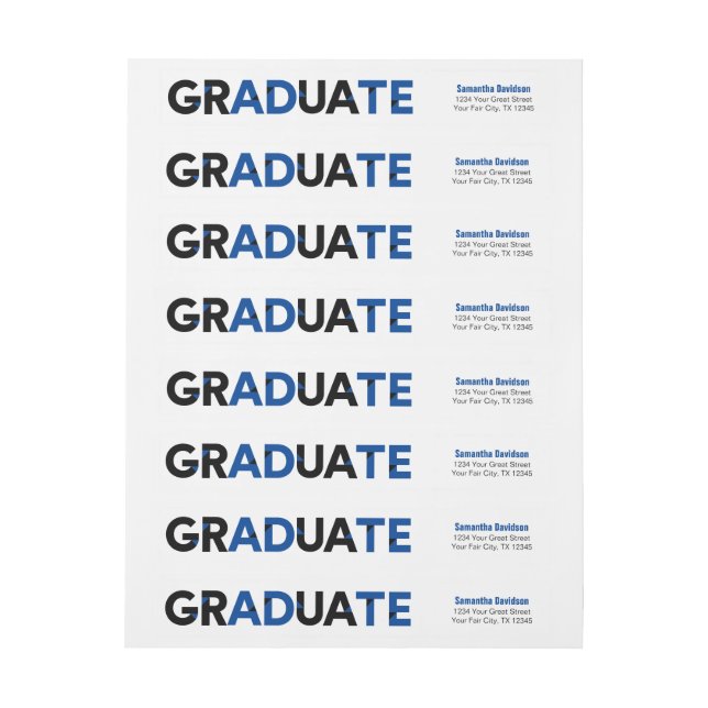 Blue Big Bold Angle-Cut Letters Graduation Wrap Around Label (Sheet)