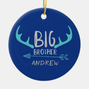 Blue Big Brother Antler Personalised Arrow Ceramic Ornament