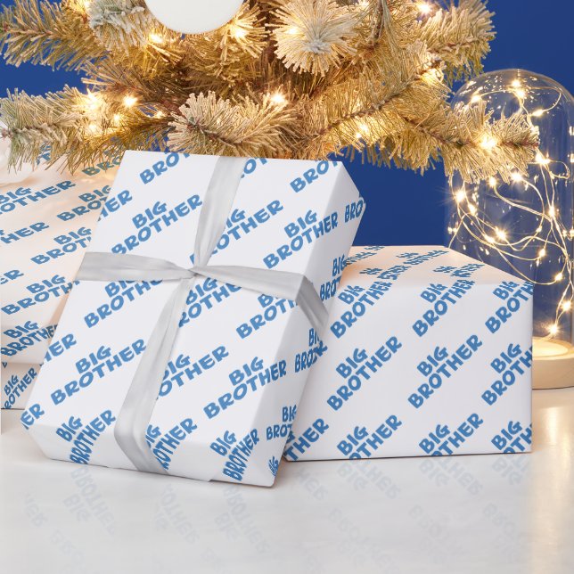 Blue Big Brother sibling Typography Wrapping Paper (Holidays)