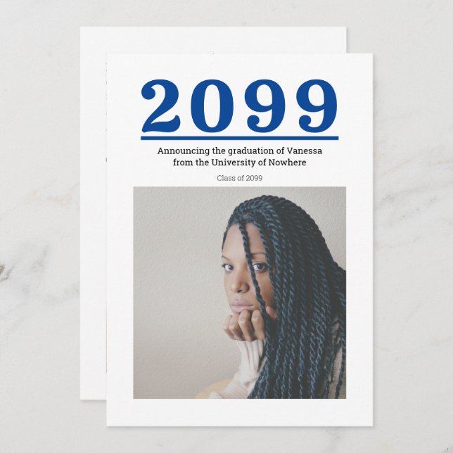 Blue Big Numbers Two-Photo Graduation (Front/Back)