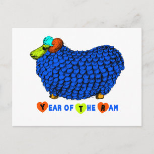 Blue Big Ram Chinese New Year Zodiac Postcard