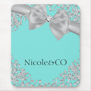 Blue Big White Bow Diamonds Glam Custom Mouse Pad