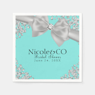 Blue Big White Bow Diamonds Glam Party Napkin